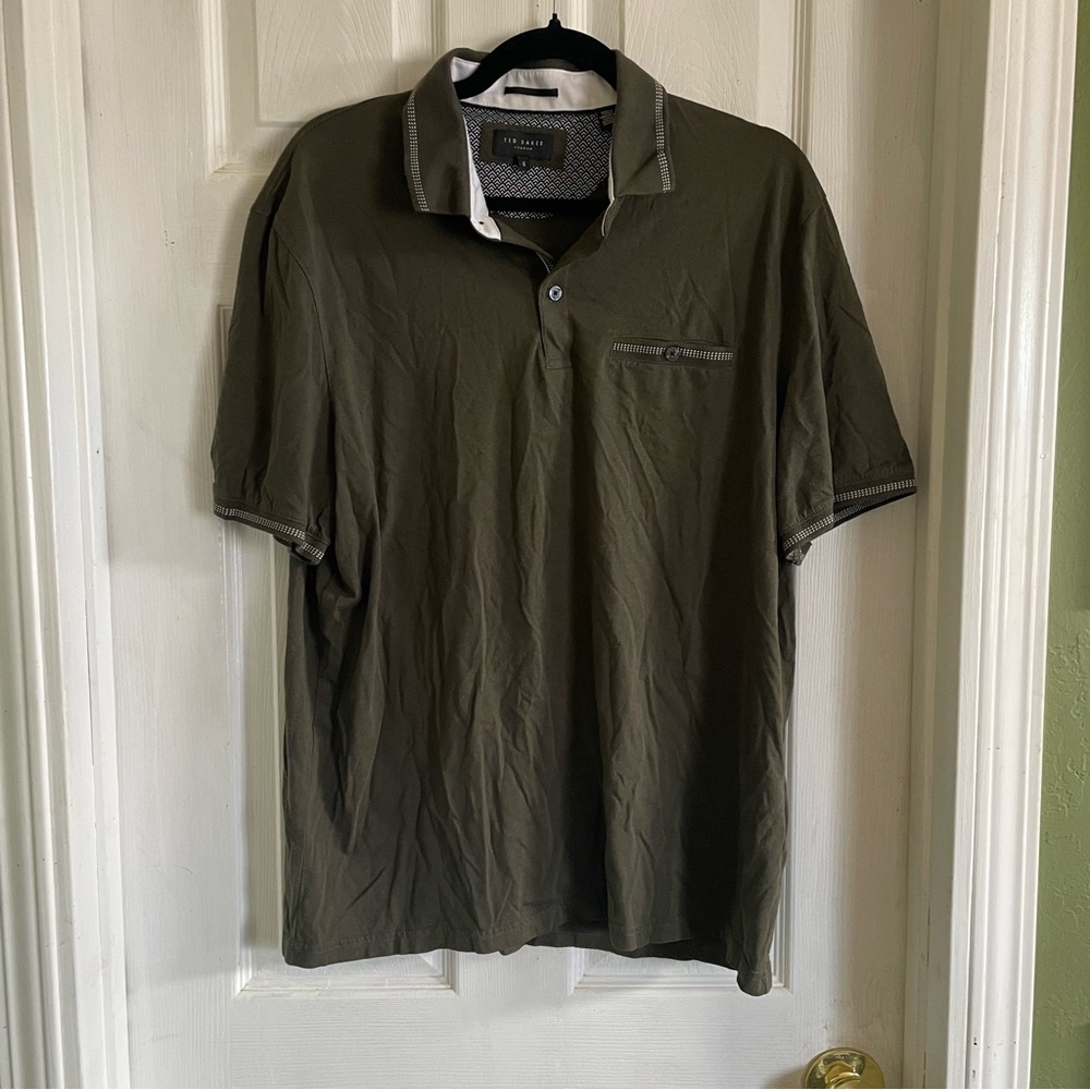 Ted Baker London Men’s Polo Shirt Olive Green Short Sleeve XXL or size 6
